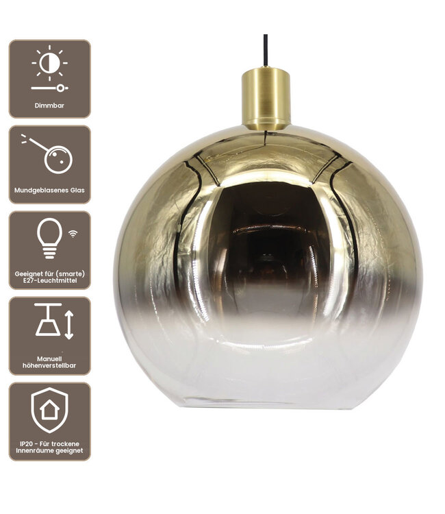 Artdelight Glas-Pendelleuchte Rosario 40 cm - Gold/Klarglas