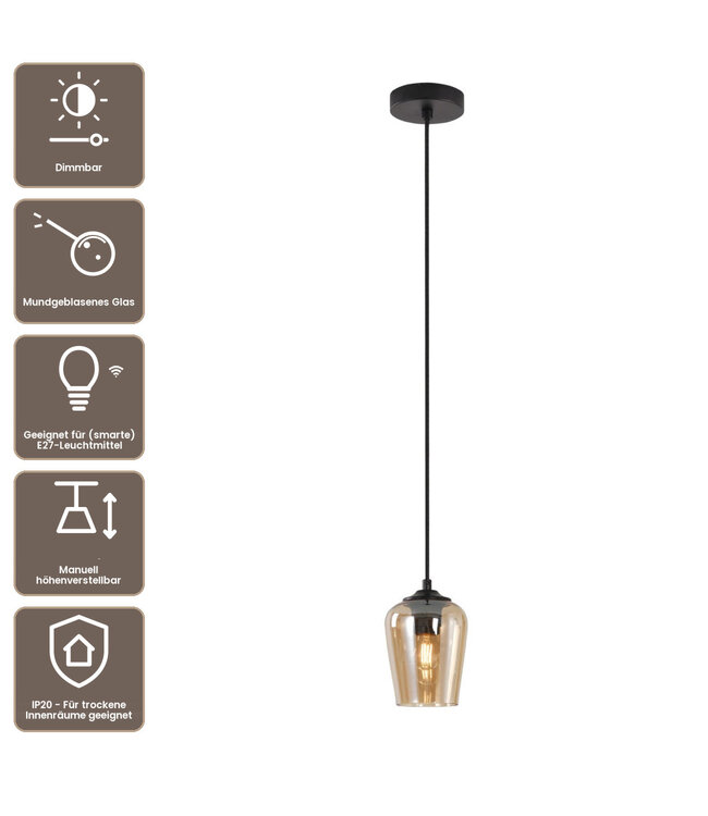 Artdelight Glas-Pendelleuchte Tombo 12,5 cm - Bernstein