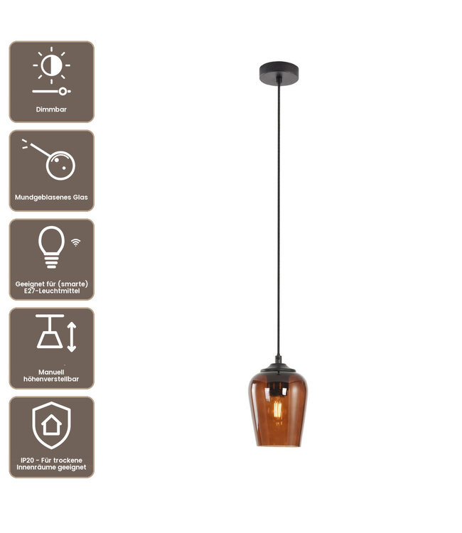 Artdelight Glas-Pendelleuchte Tombo 12,5 cm - Braun