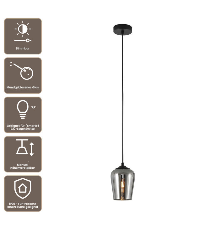 Artdelight Glas-Pendelleuchte Tombo 12,5 cm - Titanglas