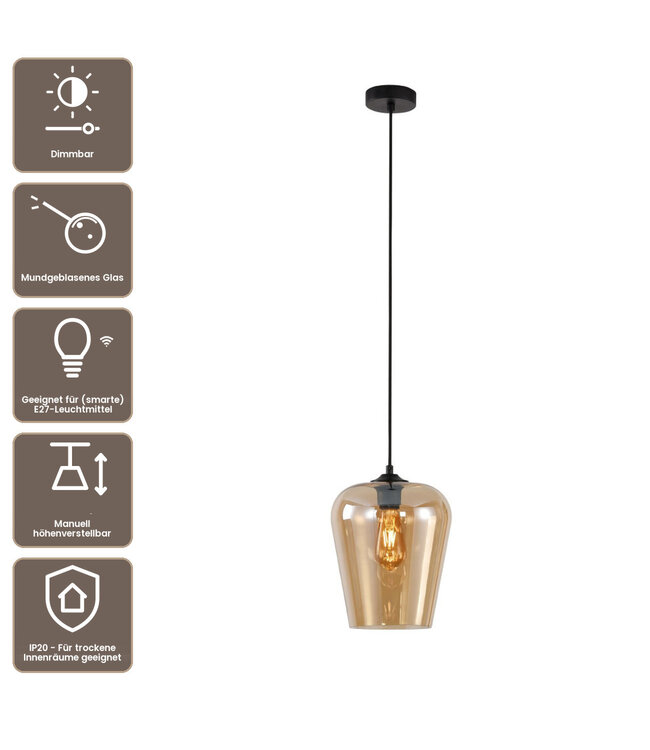 Artdelight Glas-Pendelleuchte Tombo 23 cm - Bernstein