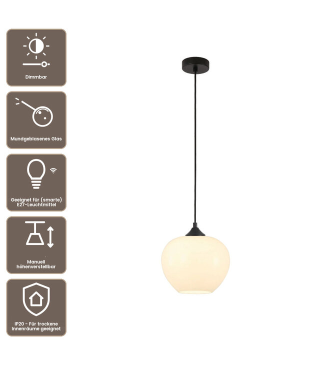 Artdelight elegante Glas-Pendelleuchte Windsor 24 cm - Weiß