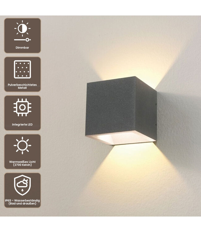 Artdelight Robuste LED Wandleuchte Cube - Grafit