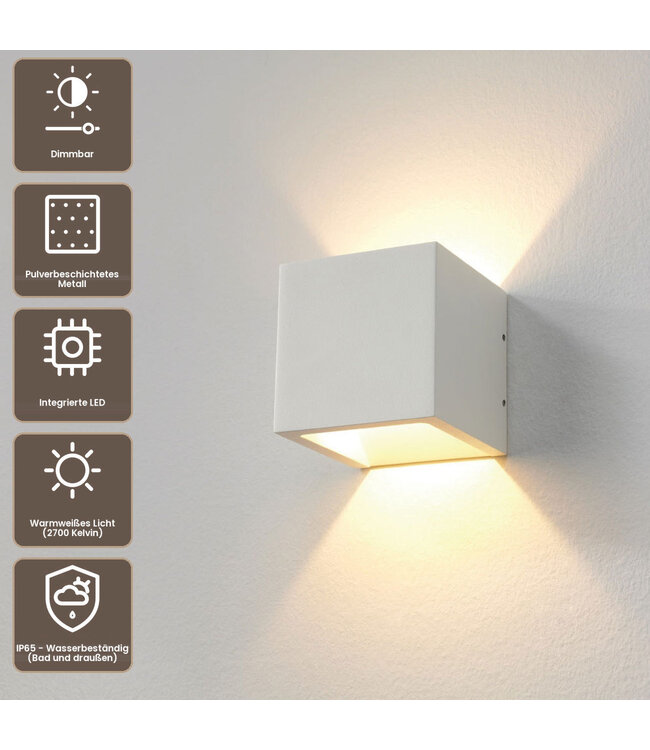 Artdelight Robuste LED Wandleuchte Cube - Weiß