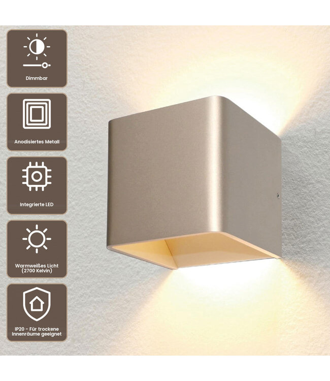 Artdelight Design LED-Wandleuchte Fulda - Champagner