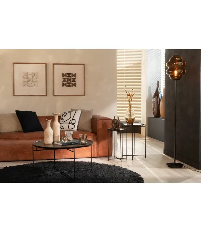 J-line  J-Line Tafel Rond Ijzer/Mangohout Bruin/Zwart