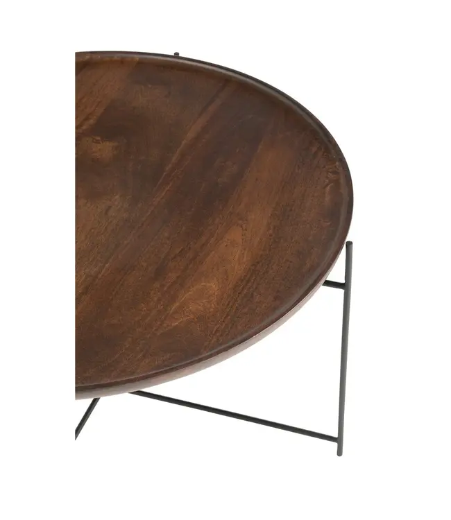 J-line  J-Line Tafel Rond Ijzer/Mangohout Bruin/Zwart