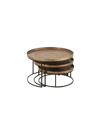 J-line  J-Line bijzettafel Rond - aluminium - roest - set van 3