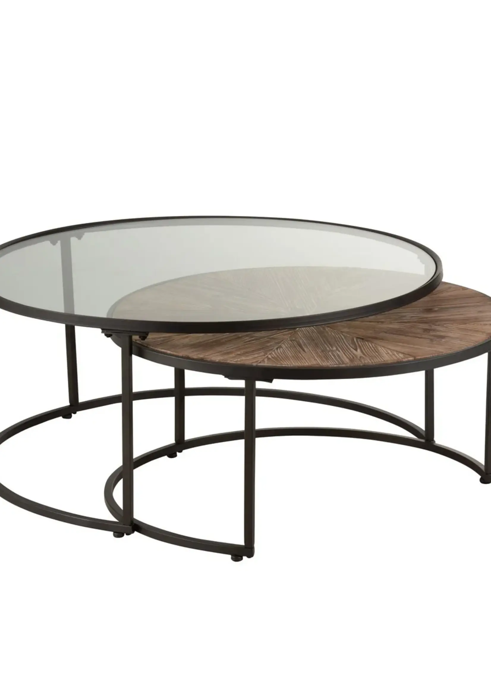 J-line  J-Line Set Van 2 Salontafels Rond Metaal Zwart - 91 x 91 x 41 cm