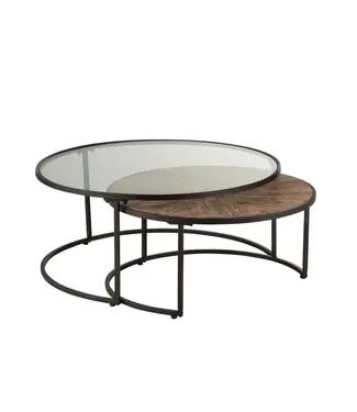 J-line  J-Line Set Van 2 Salontafels Rond Metaal Zwart - 91 x 91 x 41 cm