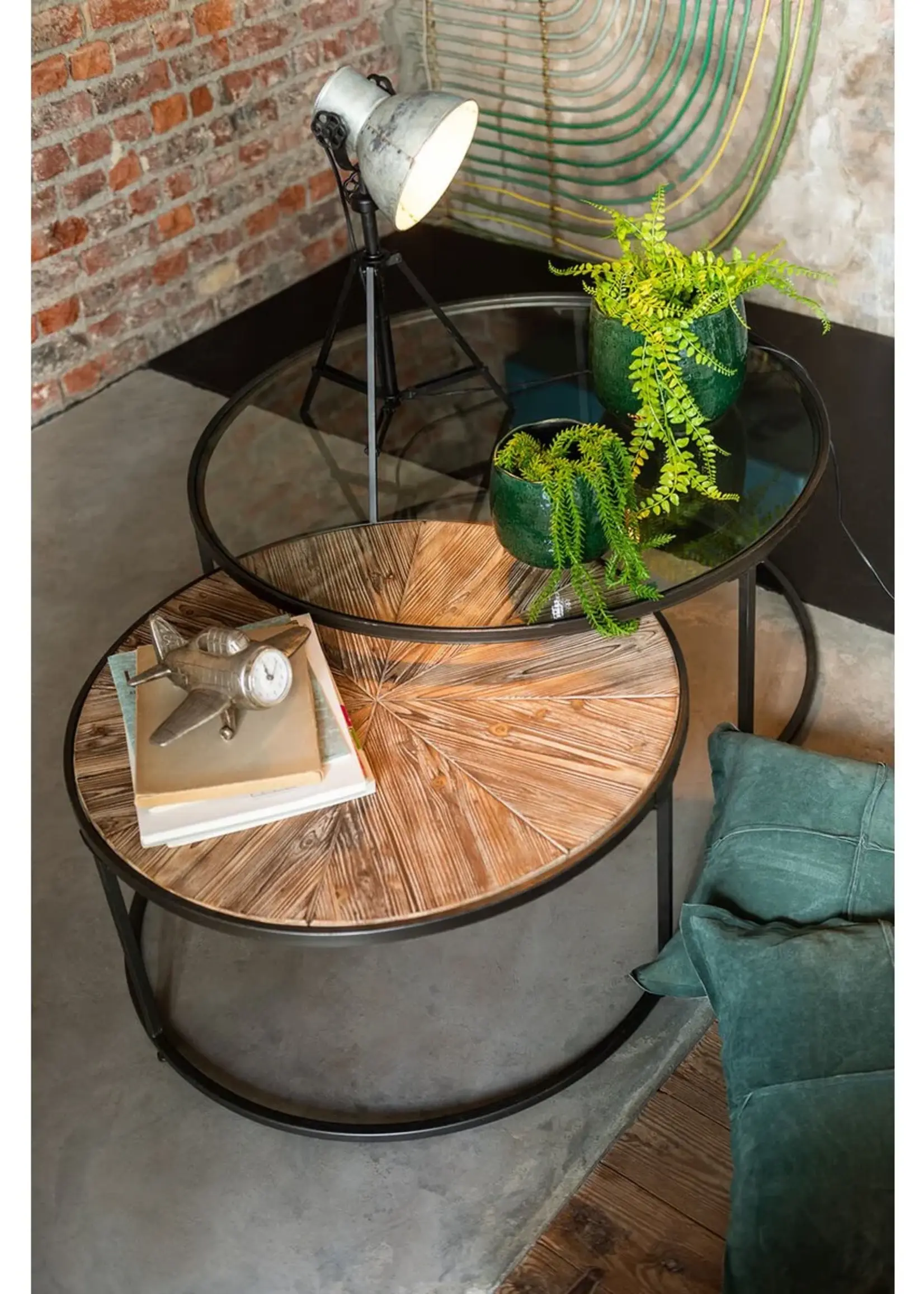 J-line  J-Line Set Van 2 Salontafels Rond Metaal Zwart - 91 x 91 x 41 cm
