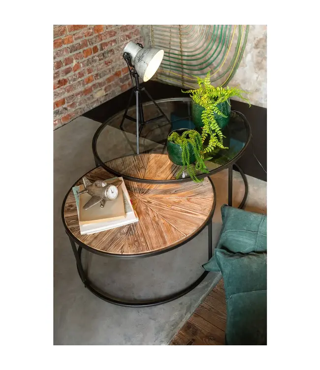 J-line  J-Line Set Van 2 Salontafels Rond Metaal Zwart - 91 x 91 x 41 cm