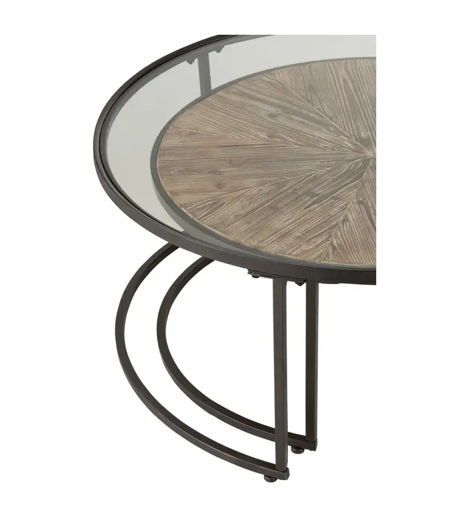 J-line  J-Line Set Van 2 Salontafels Rond Metaal Zwart - 91 x 91 x 41 cm