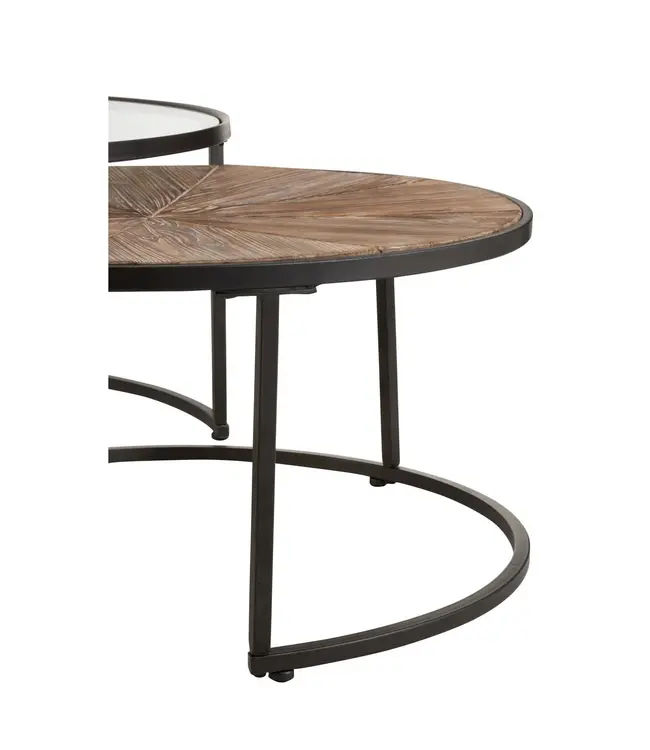 J-line  J-Line Set Van 2 Salontafels Rond Metaal Zwart - 91 x 91 x 41 cm