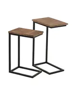 J-line  J-Line bijzettafel Rechthoek - metaal/hout - zwart/naturel - set van 2