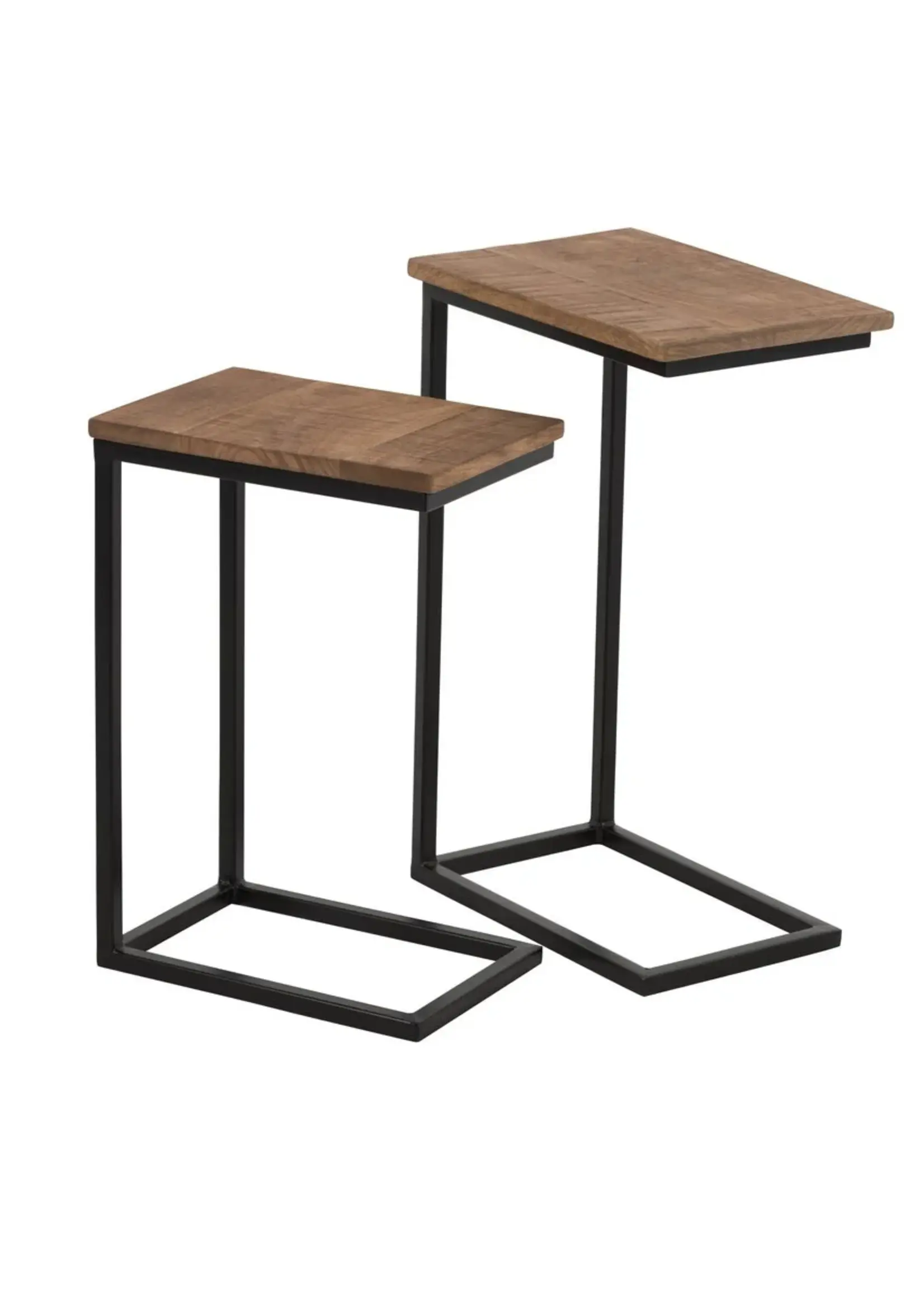 J-line  J-Line bijzettafel Rechthoek - metaal/hout - zwart/naturel - set van 2