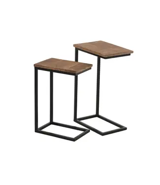 J-line  J-Line bijzettafel Rechthoek - metaal/hout - zwart/naturel - set van 2