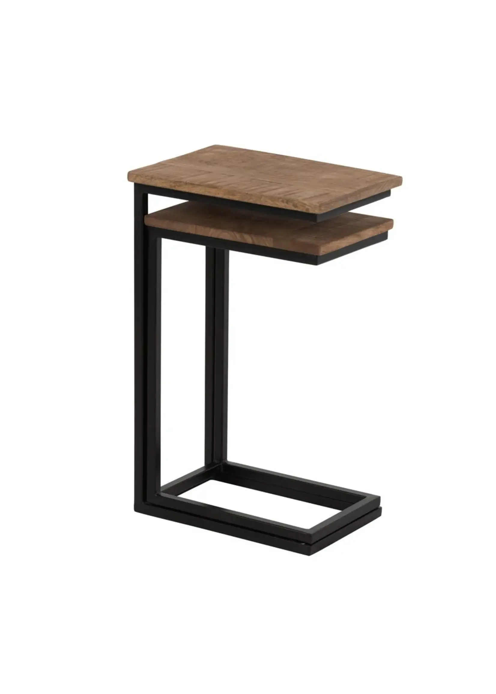 J-line  J-Line bijzettafel Rechthoek - metaal/hout - zwart/naturel - set van 2