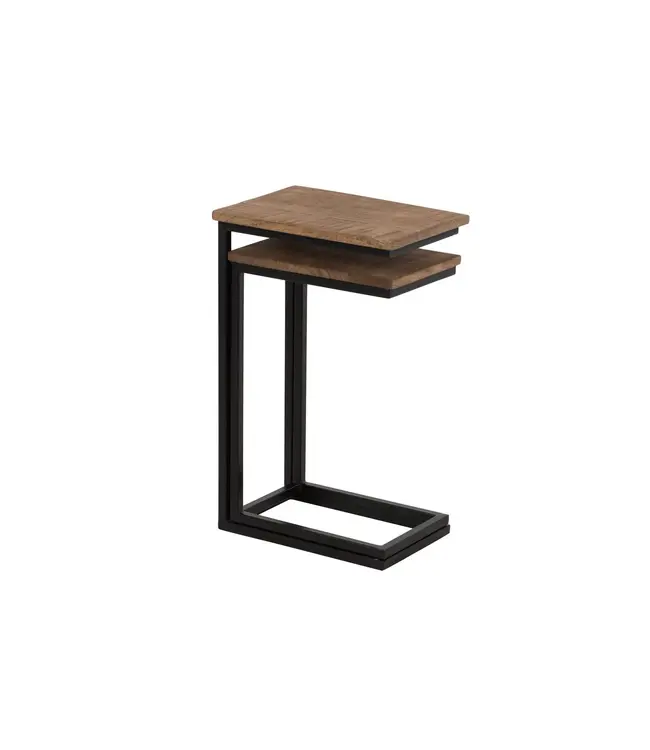J-line  J-Line bijzettafel Rechthoek - metaal/hout - zwart/naturel - set van 2