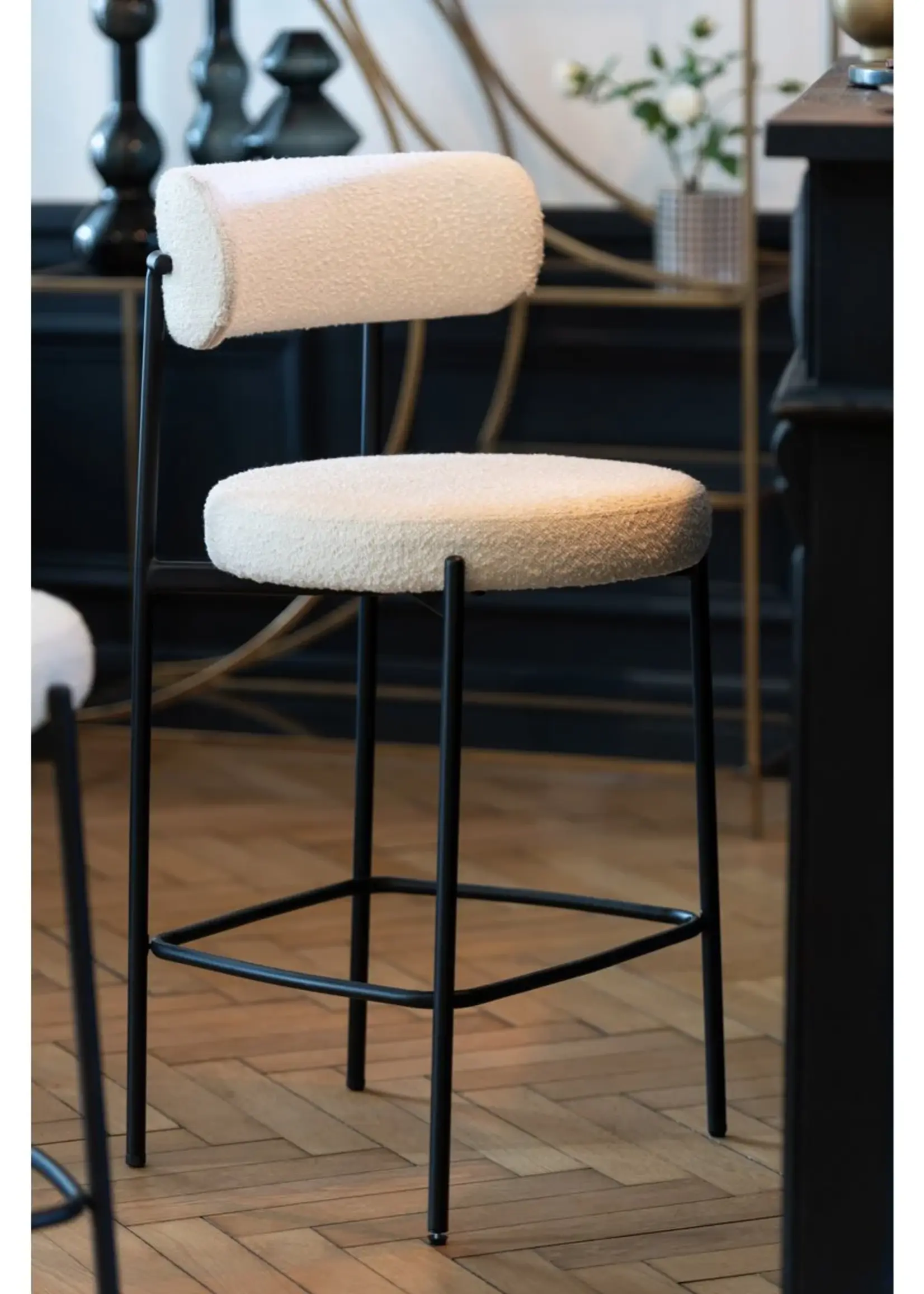 J-line  barstoel boucle - multiplex/polyester - wit/zwart (per 2)
