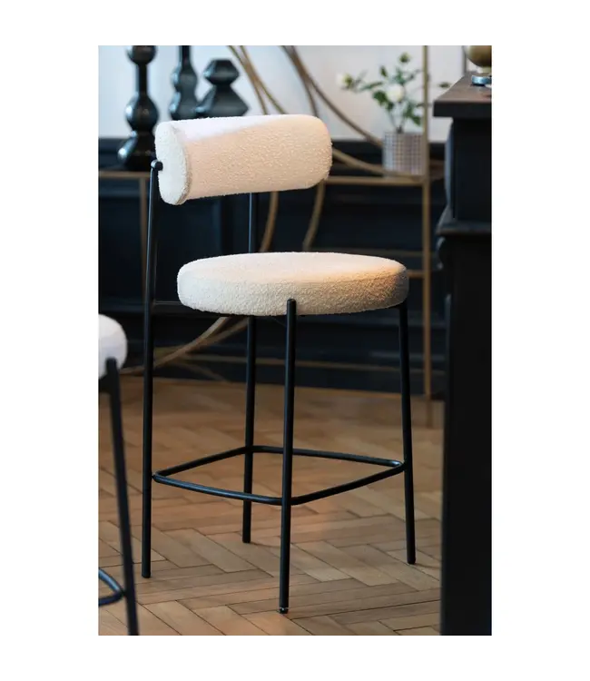 J-line  barstoel boucle - multiplex/polyester - wit/zwart (per 2)