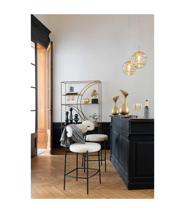 J-line  barstoel boucle - multiplex/polyester - wit/zwart (per 2)