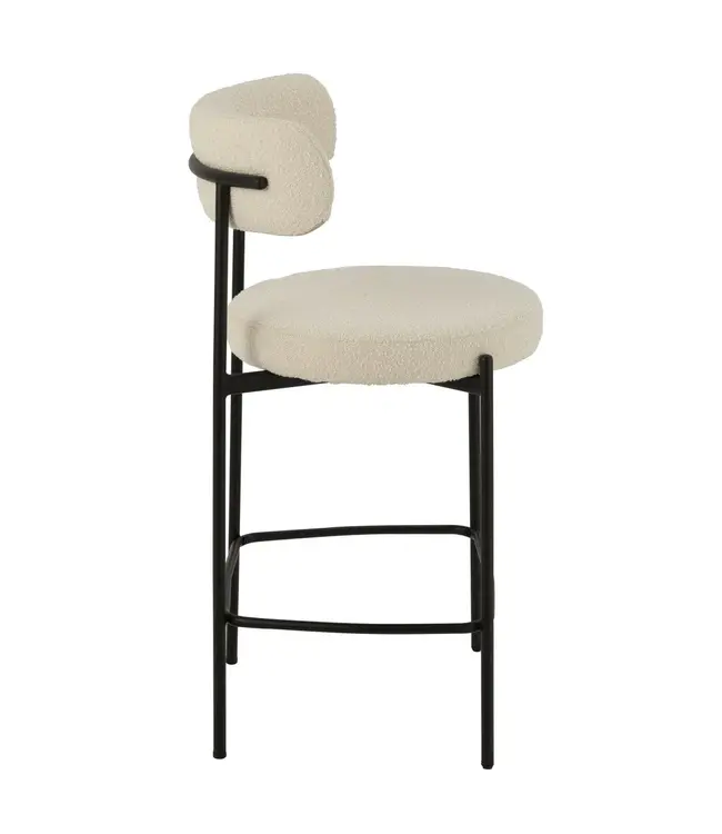 J-line  barstoel boucle - multiplex/polyester - wit/zwart (per 2)