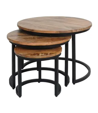 Home67 Salontafel Set van 3 – Industriële Salontafelset Erjan – Mangohout