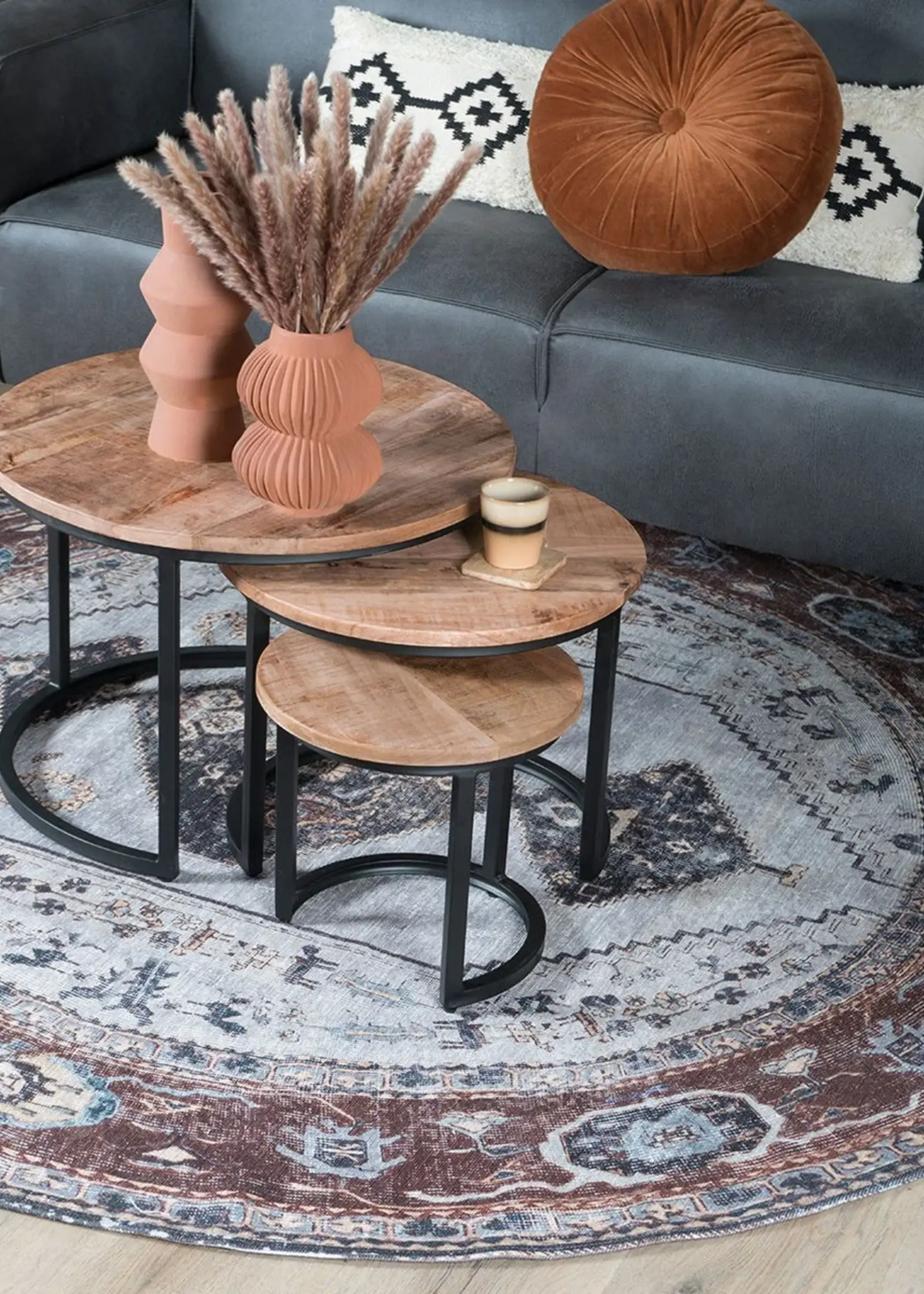 Home67 Salontafel Set van 3 – Industriële Salontafelset Erjan – Mangohout