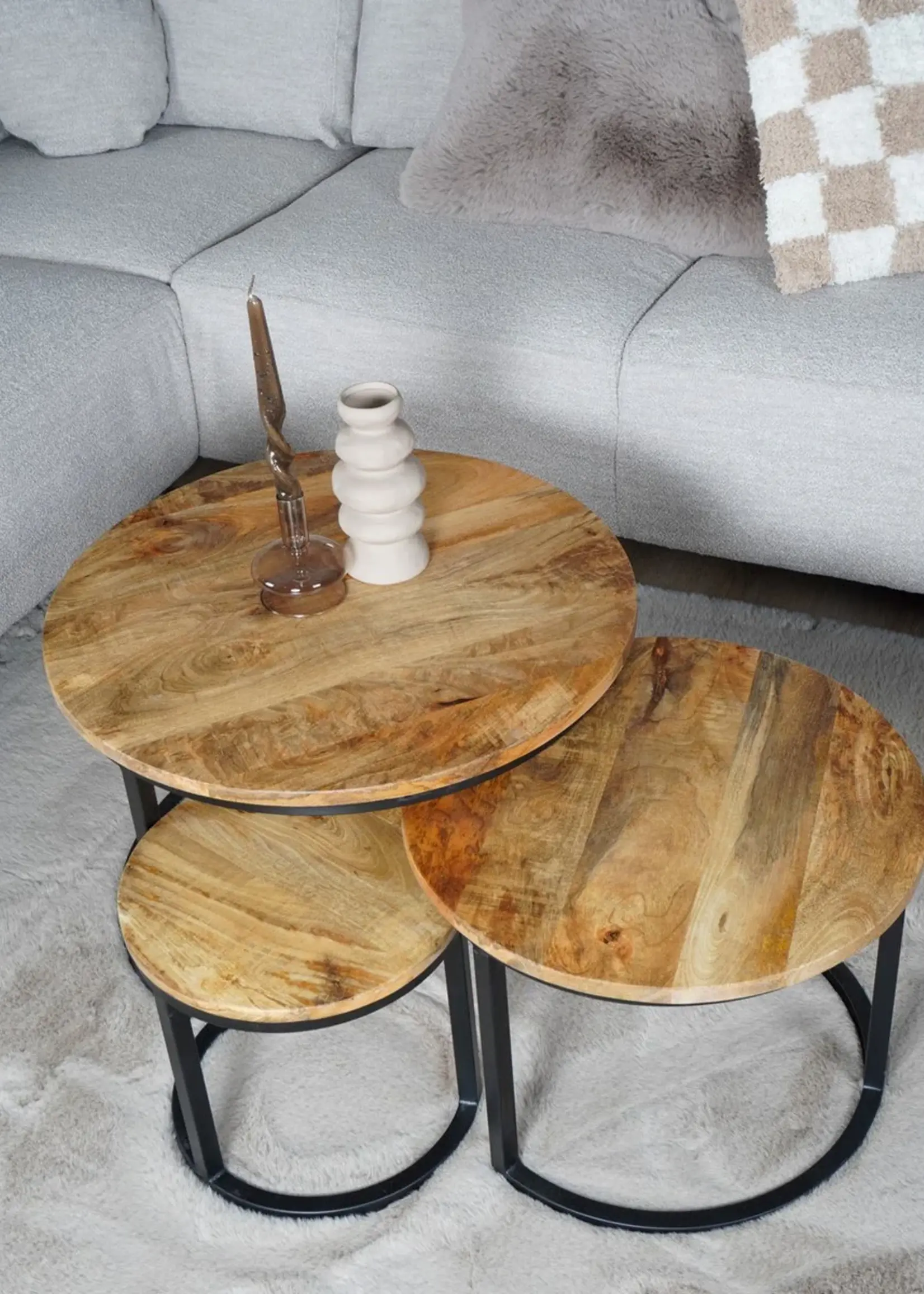 Home67 Salontafel Set van 3 – Industriële Salontafelset Erjan – Mangohout