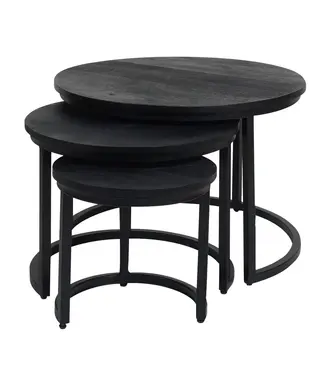 Home67 Salontafel Set van 3 – Industriële Salontafelset Erjan – Zwart blad