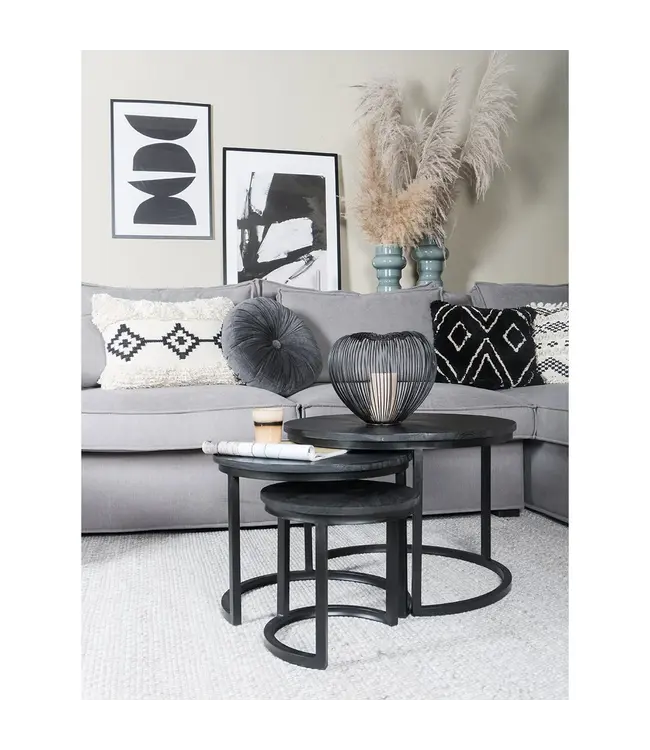 Home67 Salontafel Set van 3 – Industriële Salontafelset Erjan – Zwart blad