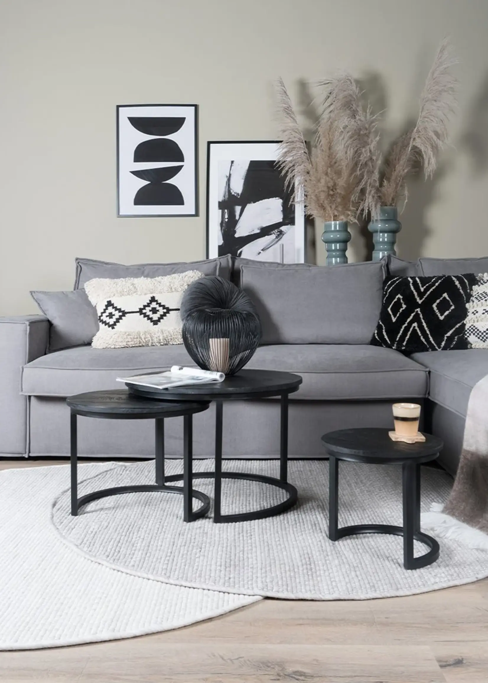 Home67 Salontafel Set van 3 – Industriële Salontafelset Erjan – Zwart blad