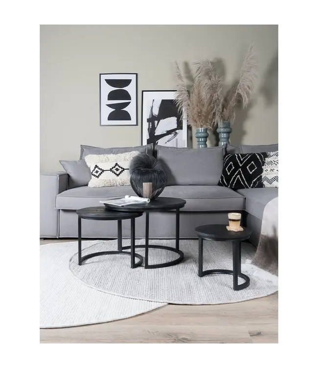 Home67 Salontafel Set van 3 – Industriële Salontafelset Erjan – Zwart blad