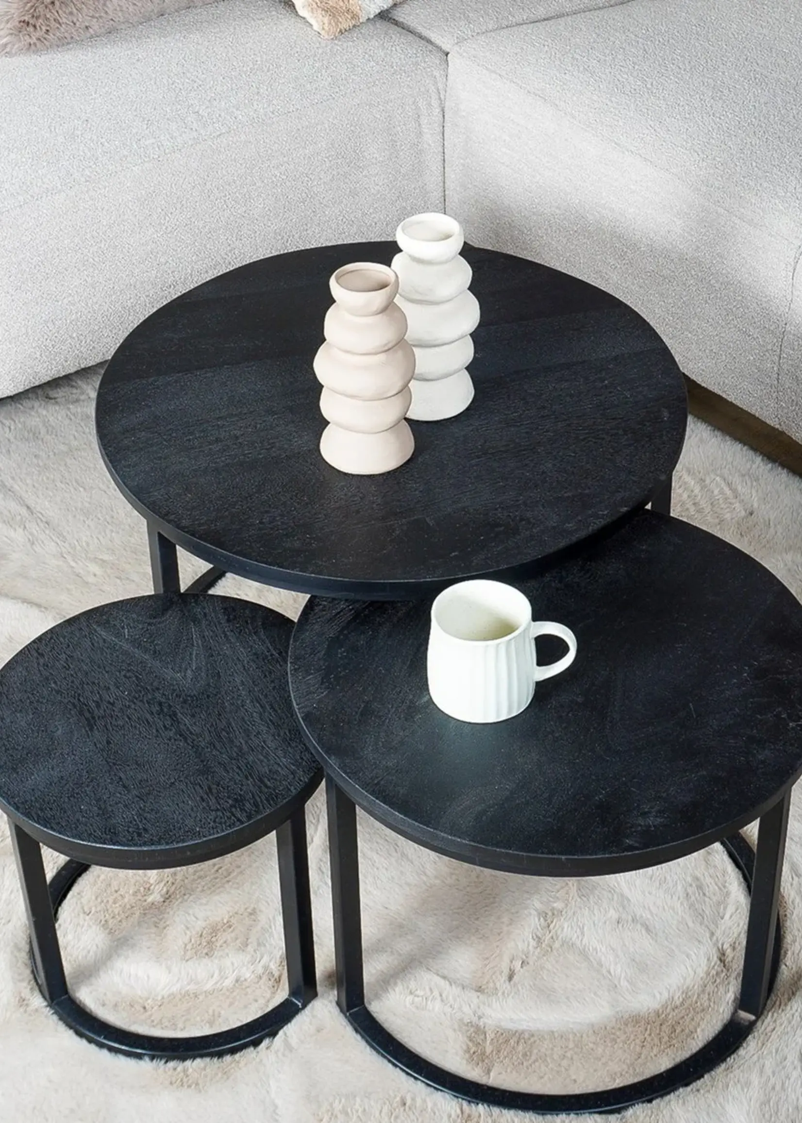 Home67 Salontafel Set van 3 – Industriële Salontafelset Erjan – Zwart blad