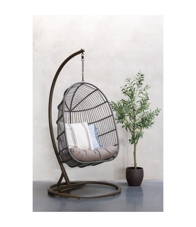 J-line  Hangstoel+Kussen Egga Metaal/Koord Bruin