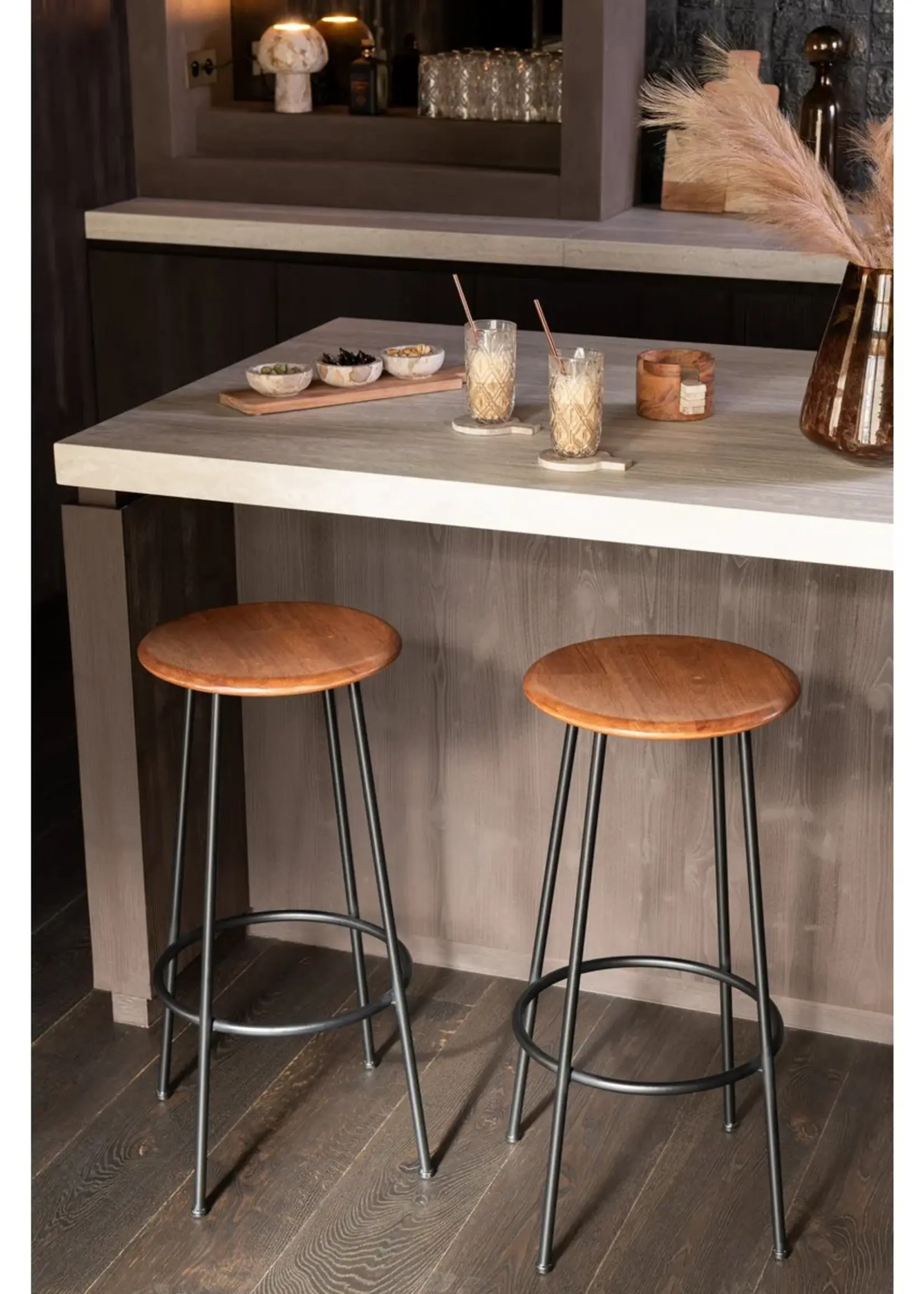 J-line  barstoel Neo - staal - naturel/zwart (set van 2)