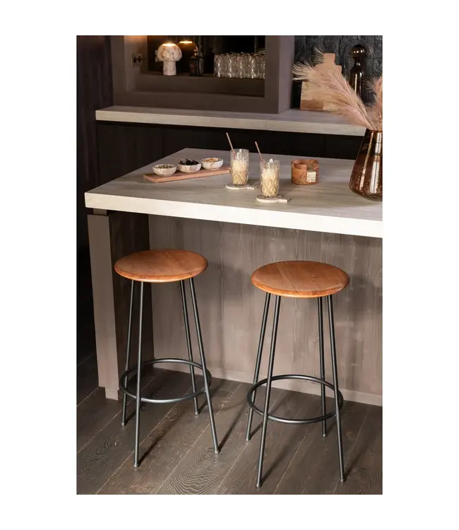 J-line  barstoel Neo - staal - naturel/zwart (set van 2)