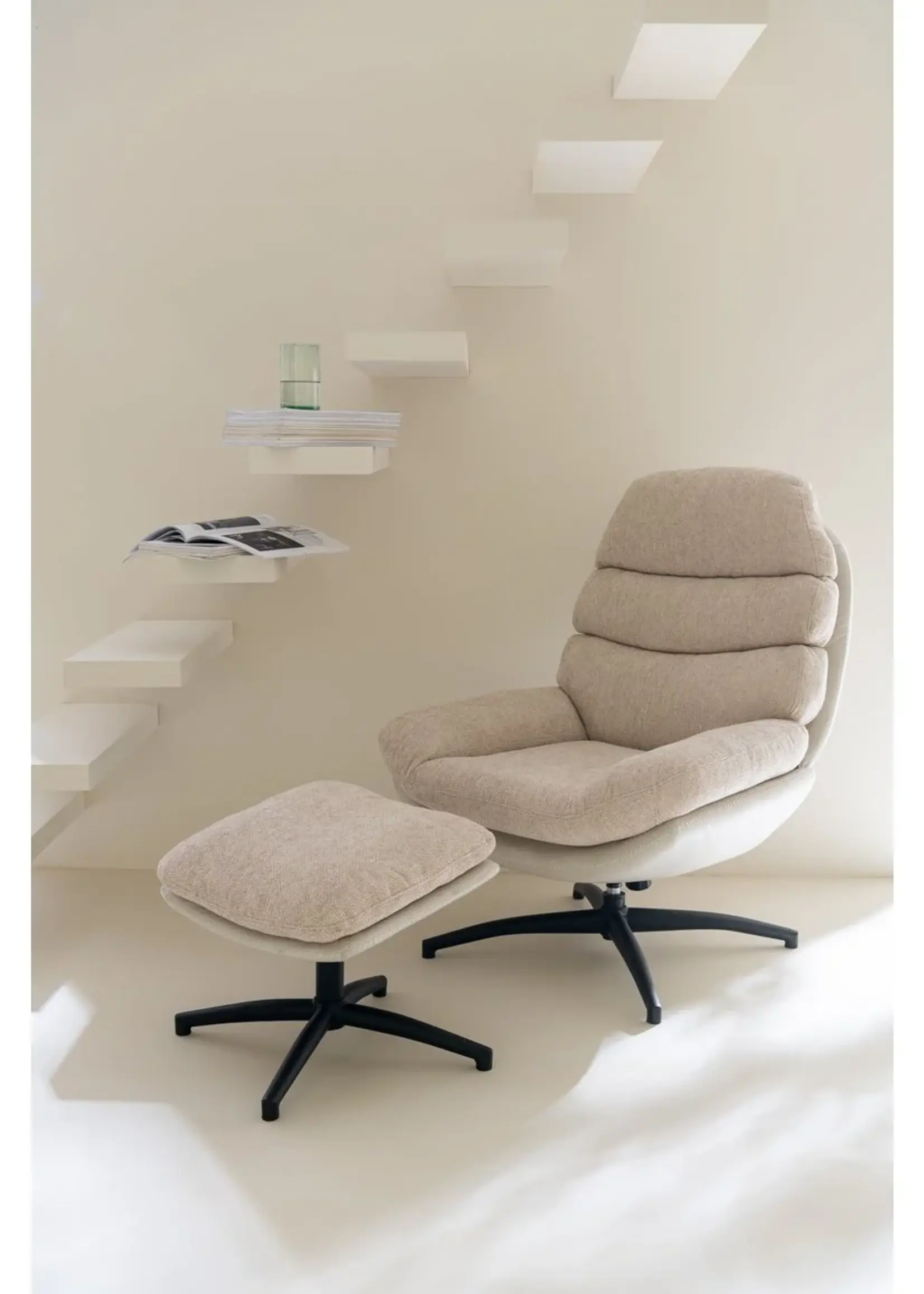 J-line  zetel Relax + Voetbank - metaal/multiplex - beige/zwart