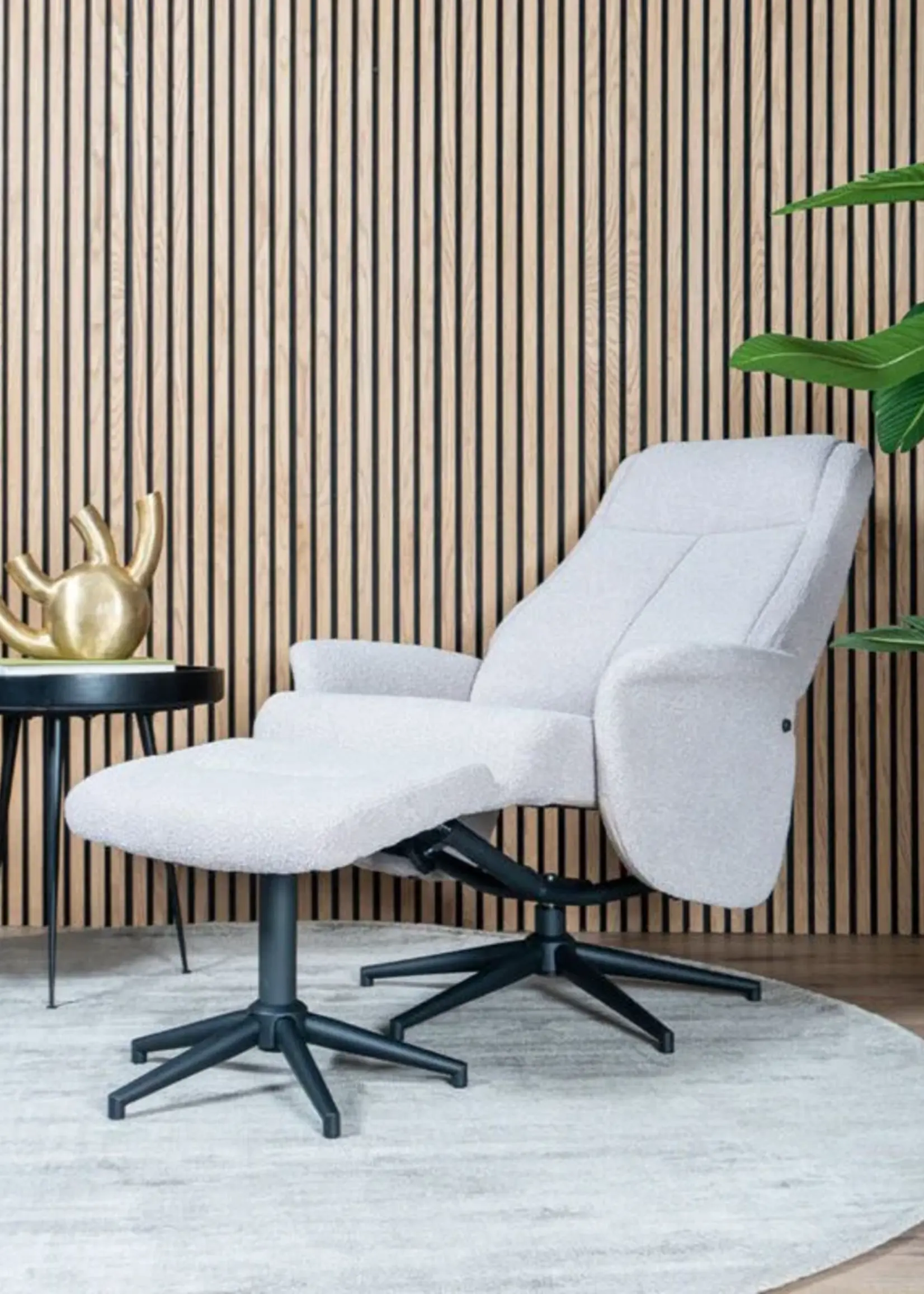 Veer carpets Relaxfauteuil Bindy + Hocker – Bouclé – Naturel