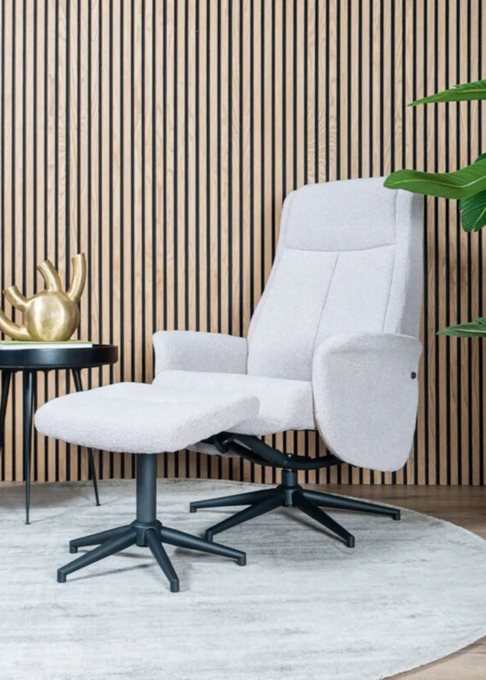 Veer carpets Relaxfauteuil Bindy + Hocker – Bouclé – Naturel