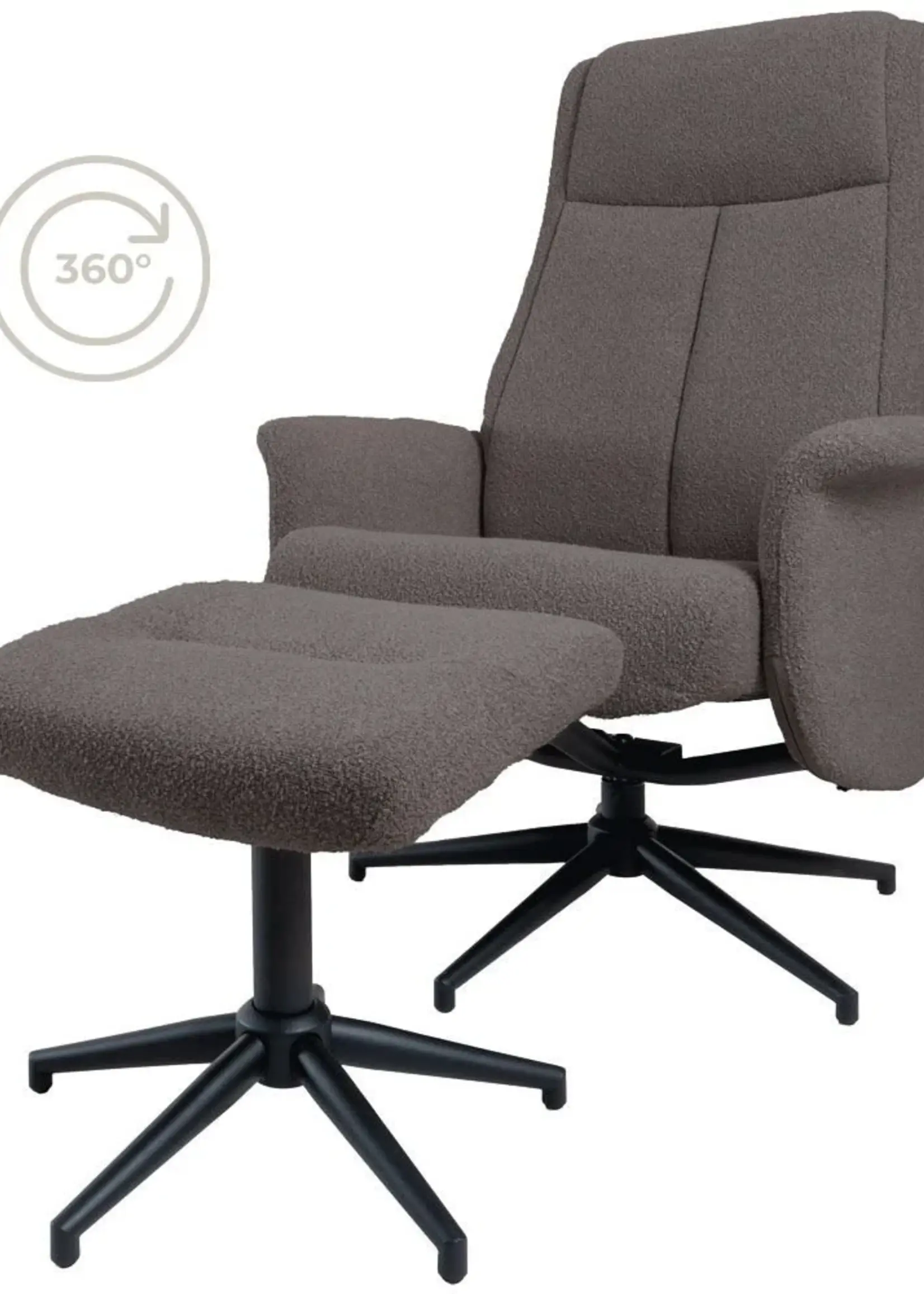 Veer carpets Relaxfauteuil Bindy + Hocker – Bouclé – Brown