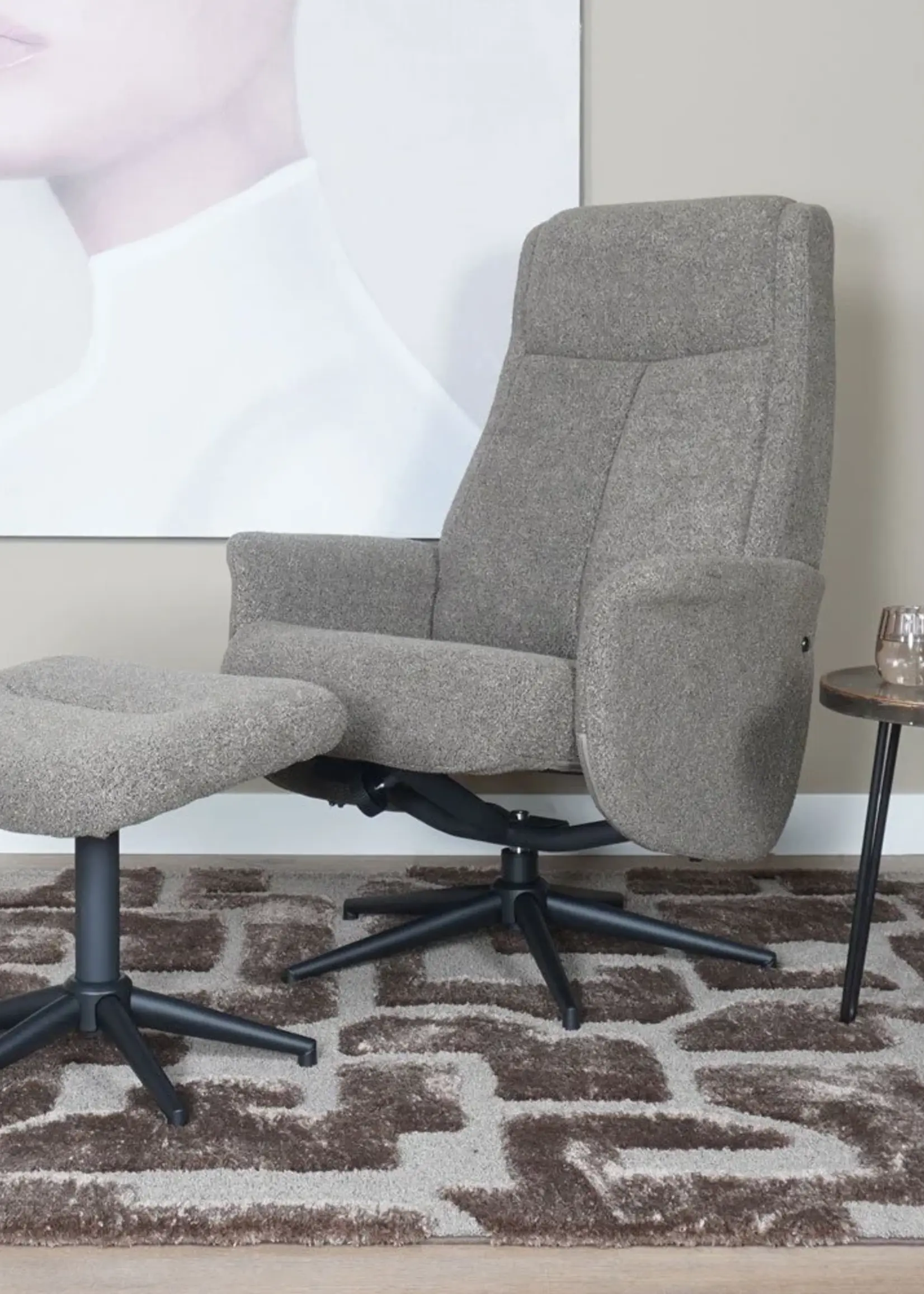 Veer carpets Relaxfauteuil Bindy + Hocker – Bouclé – Brown