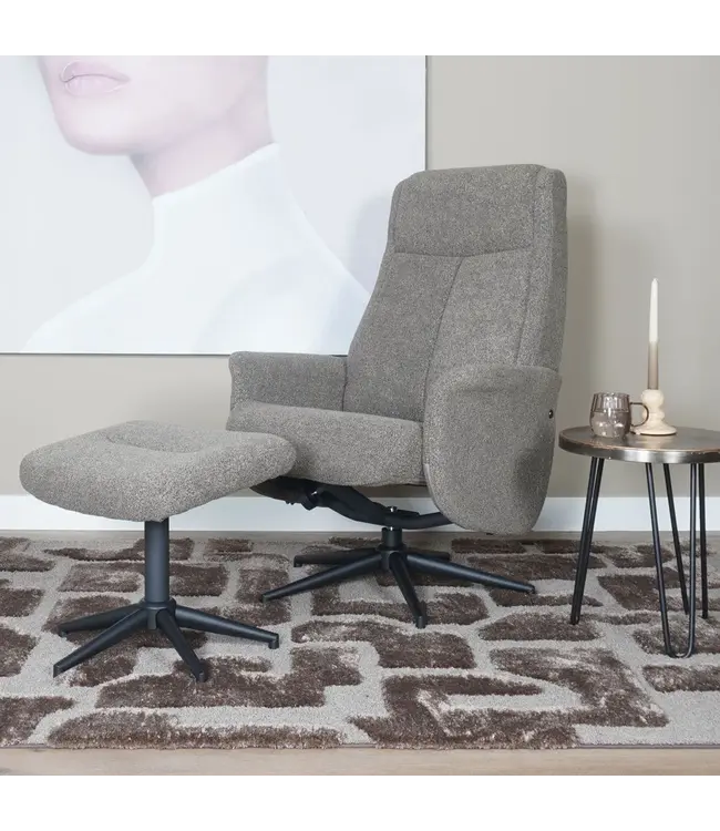 Veer carpets Relaxfauteuil Bindy + Hocker – Bouclé – Brown