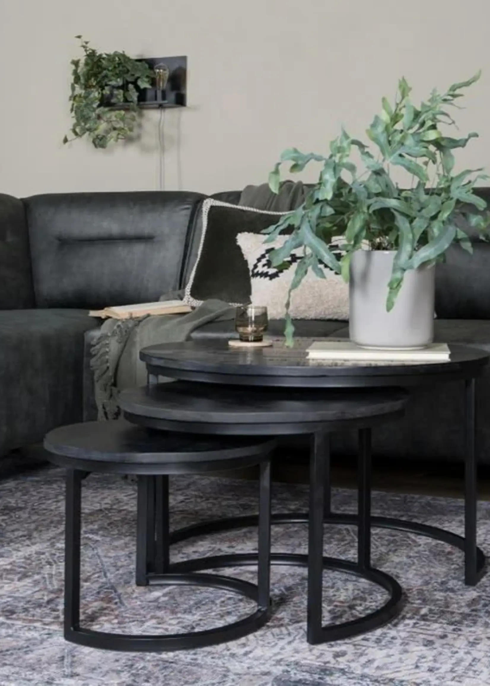 Home67 Salontafel Bart - Set van 2 - Zwart blad - Zwart onderstel