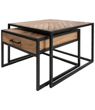 Home67 Salontafel Ruby Visgraat - Bruin Mangohout - Set van 2