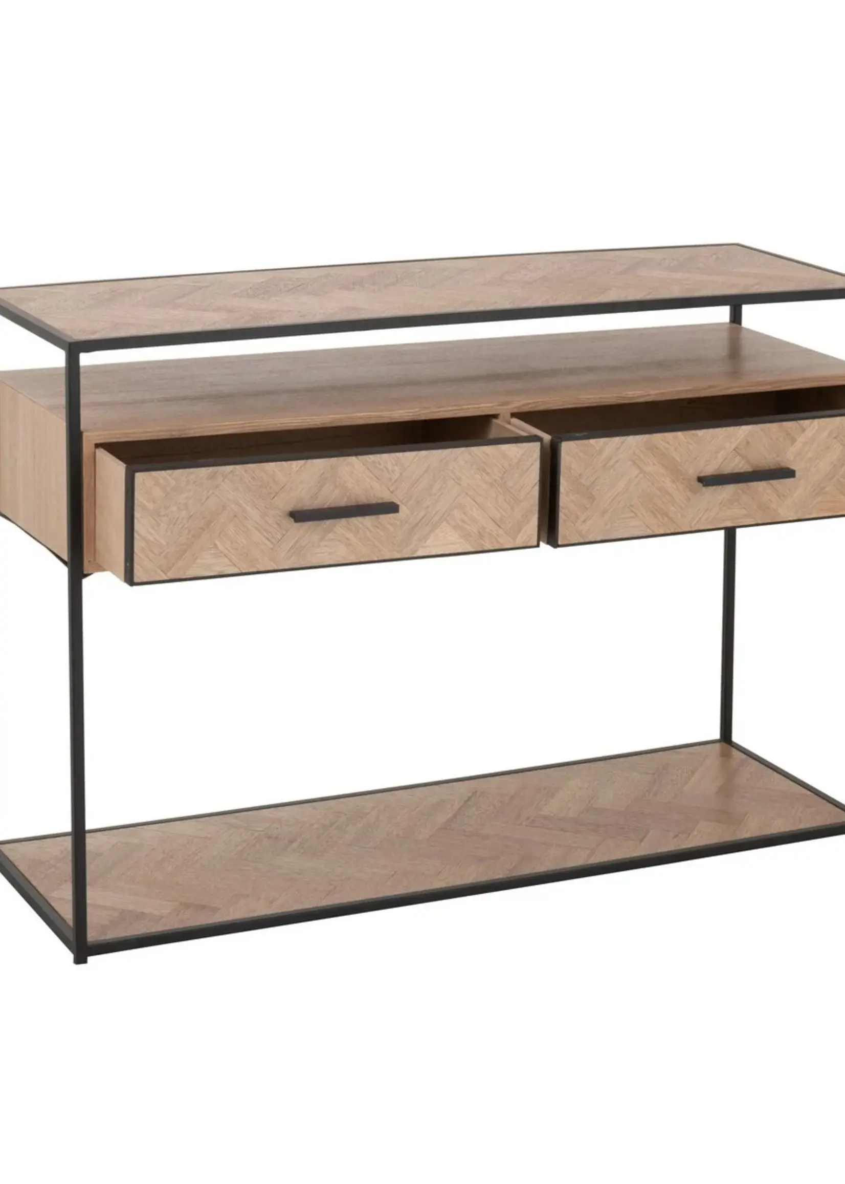 J-line  J-Line Console Zigzag 2 Lades Hout/Metaal Naturel/Zwart