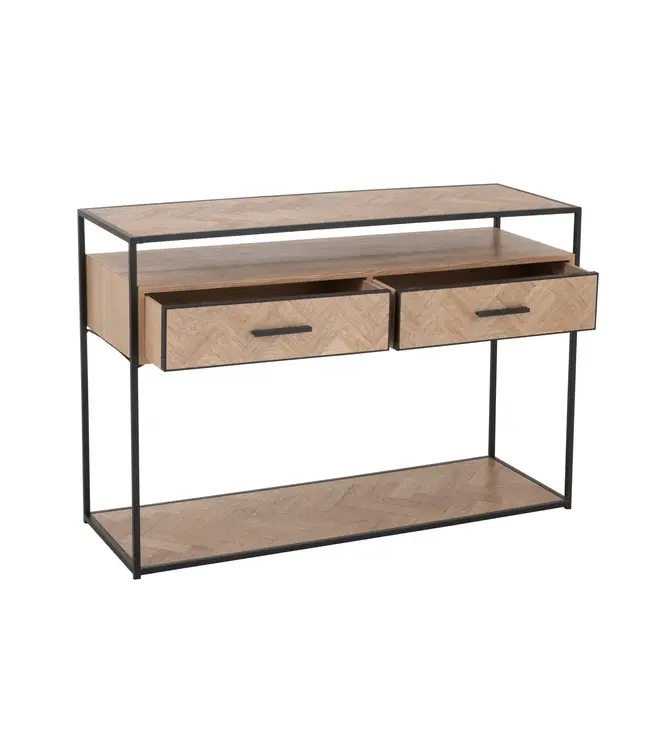 J-line  J-Line Console Zigzag 2 Lades Hout/Metaal Naturel/Zwart