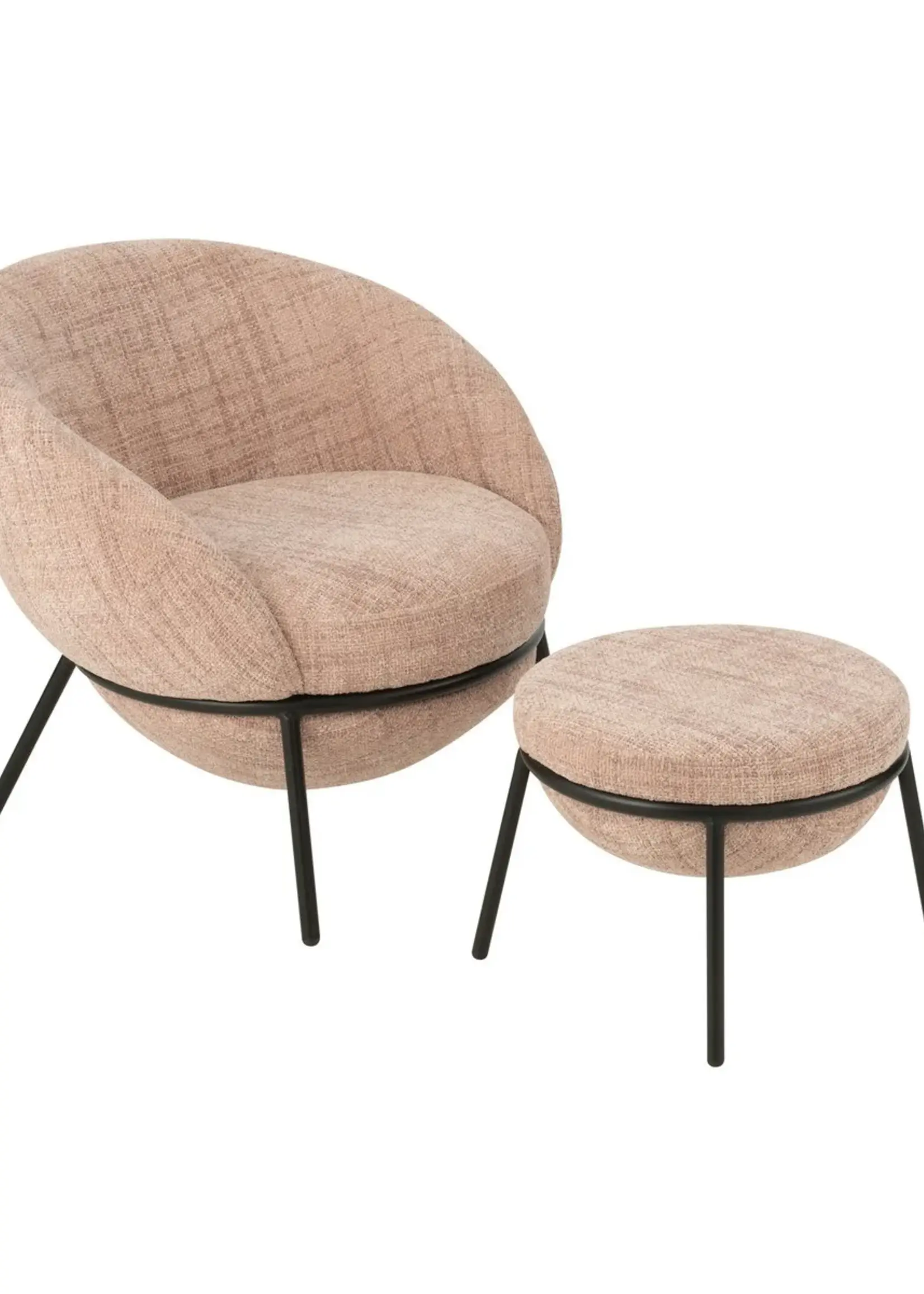 J-line  J-Line loungestoel + poef - ijzer - roze/zwart