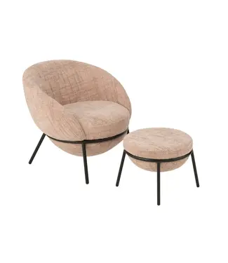J-line  J-Line loungestoel + poef - ijzer - roze/zwart